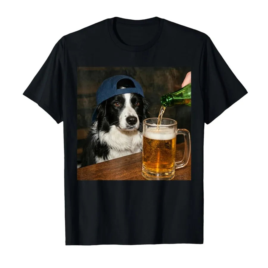 Border Collie Drinking Beer  T-shirt